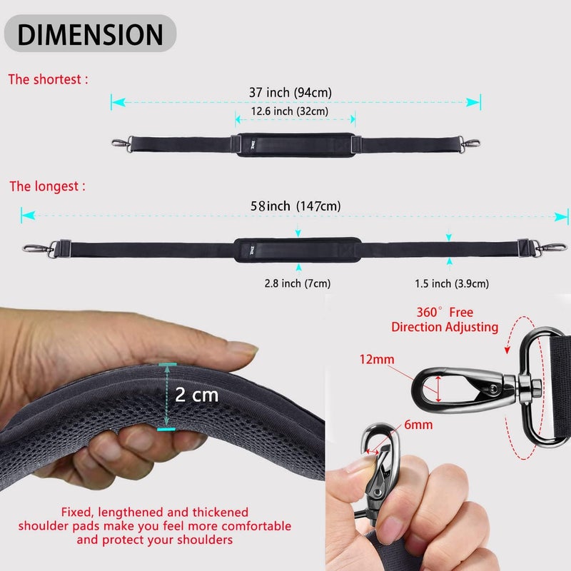 ZINZ Shoulder Strap 58" Ultra-Thick Fixed Padded and Adjustable Buckles Crossbody Strap for Briefcase Laptop Bag Luggage - Image 2